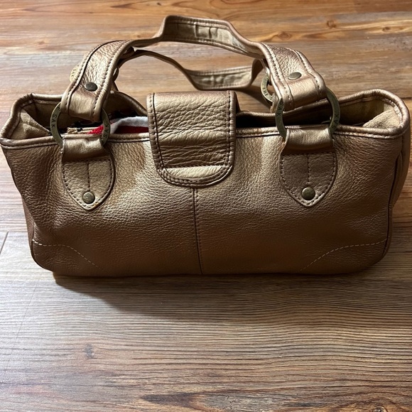 The Sak small leather shoulder bag, gold, double handle turn lock preowned - Picture 3 of 12